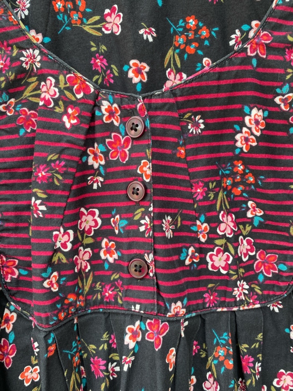 Only Necessities Black Nightdress MuuMuu with Pink Floral and Burgundy Trim - Picture 3 of 4